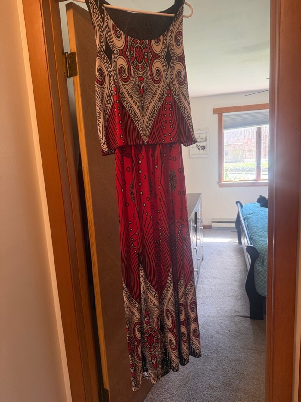 Macy's Red Black White Asymmetrical Maxi Dress